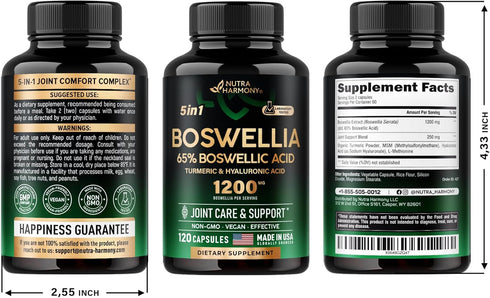 Boswellia Extract Capsules 1200mg - Joint Comfort & Health Support with Turmeric, Hyaluronic Acid, MSM & L-Methionine