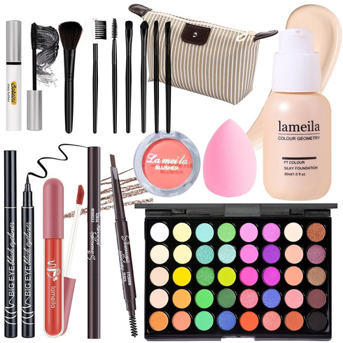Makeup Set Full Kit for Girls Teens Women, Includes Eyeshadow, Foundation, Blusher, Eyebrow Pencil, Mascara, Eyeliner,