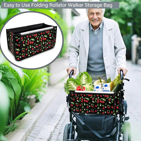 Hechitok Cherry Leaf Walker Bag, Handy Rollator Basket Water Cup Holder, Walker Accessories Storage Bag for Folding