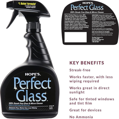 HOPE'S Perfect Glass Cleaner Spray, Streak-Free, Ammonia-Free, 32 Fl Oz, Pack of 1