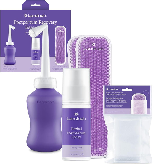 Lansinoh Postpartum Kit, Includes Upside Down Peri Bottle, Herbal Spray, Reusable Ice Packs and Sleeve