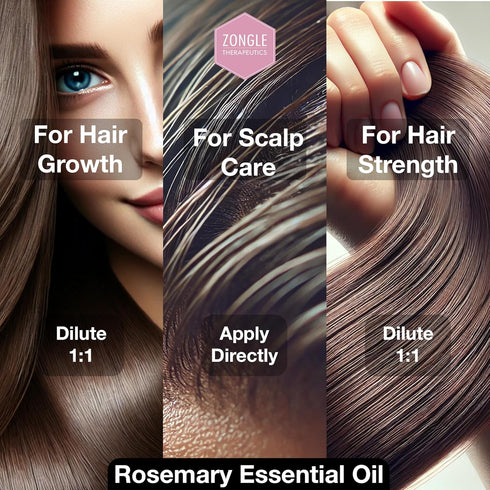 Organic Rosemary Oil - 100% Pure Food Grade Essential Oil for Hair Growth, by Zongle Therapeutics, 1 OZ