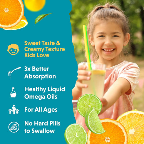 Barlean's Omega Pals Lipsmackin' Citrus Flavored Omega-3 for Kids, 8 oz Liquid Fish Oil Supplement