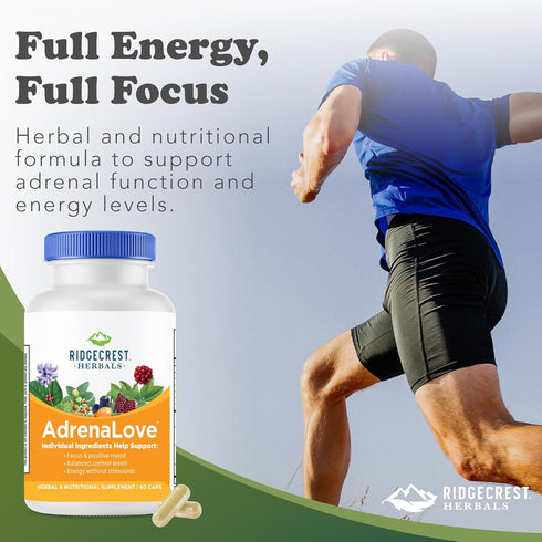 Ridgecrest Herbals AdrenaLove, Stress and Energy Support Supplement, 60 Vegan Caps, 30 Serv