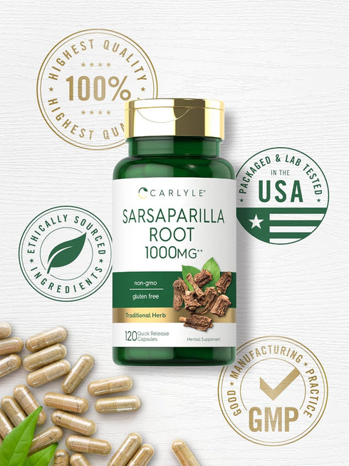 Carlyle Sarsaparilla Root Capsules, 120 Count, 1000mg, Non-GMO, Gluten-Free Supplement