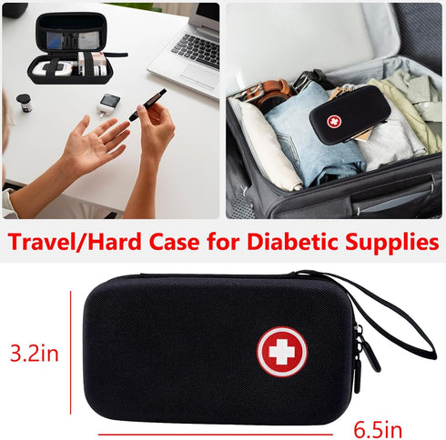Diabetic Supplies Travel Case, Organizer for Blood Glucose Monitor Kit, Test Strips, Lancets, and More (Case Only)