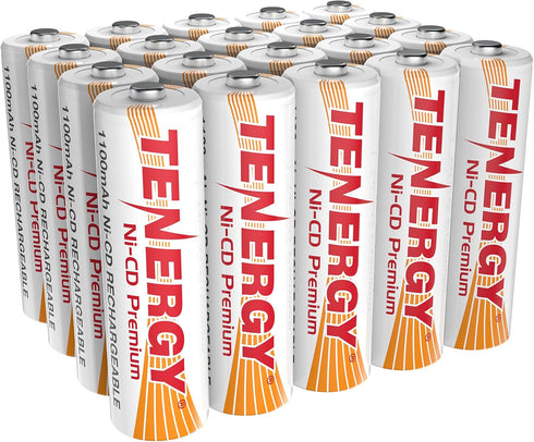 Tenergy AA Premium NiCd Rechargeable Batteries 1100mAh 1.2V Battery Pack for Solar Lights (20-Pack)