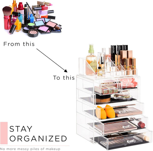 Sorbus Clear Makeup Organizer - Spacious Cosmetic & Jewelry Storage Case for Dresser, Bathroom, Vanity (Clear, 4 Large,