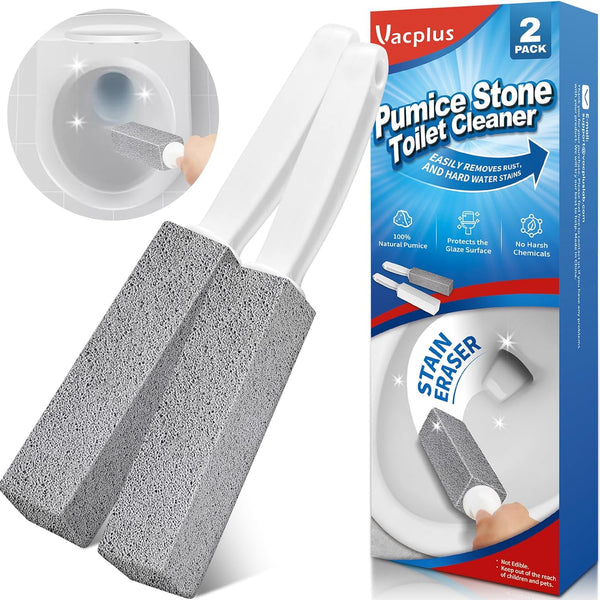 Vacplus Toilet Brush with Extra Long Handle, 100% Pumice Stone for Toilet Cleaning, 2 Pack Protective Supplies