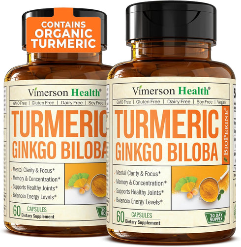 Turmeric Curcumin & Ginkgo Biloba Supplements with Bioperine Black Pepper, Vegan Joint Support Supplement, 2 Pack