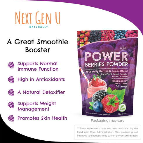 Next Gen U Super Berry Powder 150g | Immune Support Food Supplement | Superfood Berries Smoothie Mix for Shakes, Detox