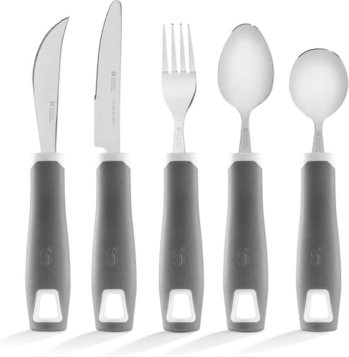 Special Supplies 5-Piece Adaptive Utensils Set, Non-Weighted, Non-Slip Handles for Hand Tremors, Arthritis, Parkinson’s