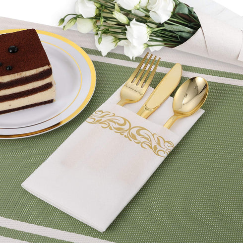FOCUSLINE 100 Linen Feel Disposable Bathroom Napkins, Soft Absorbent Guest Towels for Parties, Weddings, Gold, 12" x 17"