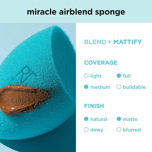 Real Techniques Miracle Airblend Sponge, Matte Makeup Blending Sponge for Liquid, Cream, & Powder Products