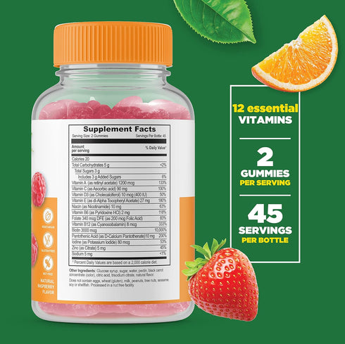 Lifeable Multivitamin for Women - Great Tasting Natural Flavor, non-GMO, Gluten Free, Vegetarian - with Vitamin A, C, D, E, Niacin, B6, Folate, B12, Biotin, Pantothenic Acid, Iodine, Zinc - 90 Gummies