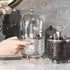 J Warrior Makeup Brush Holder with Lid 360° Rotating Dustproof Cosmetic Tools Organizer with Cover for Vanity, Dustproof Spinning Brush Storage for Desktop Bathroom Countertop (Clear)