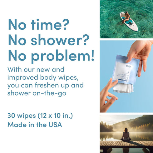 YUNI Beauty Large Unscented Body Wipes (12 Count) - Super Soft Moist Showerless Wipes for Travel