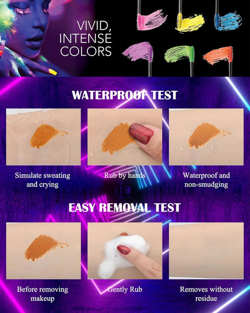 UV Glow Colored Mascara, 1 Pcs Green, Waterproof, Fast Dry Curling Non Clumping Mascara for St Patrick's Day