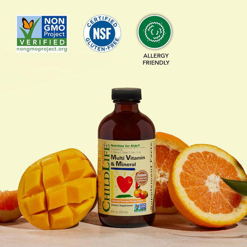 CHILDLIFE Essentials Kids Multivitamin & Mineral, Liquid Multivitamin for Toddler & Baby, Natural Orange & Mango, 8 Fl
