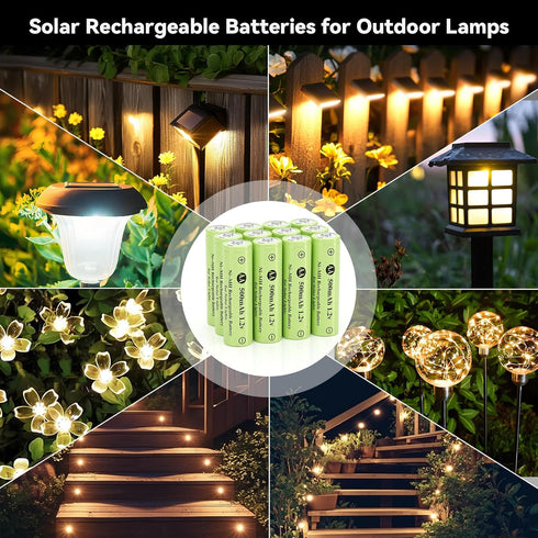 Hronn 12 Pack 1.2V 500mAh Ni-MH AA Rechargeable Batteries, Double A Battery for Outdoor Solar Lights,String