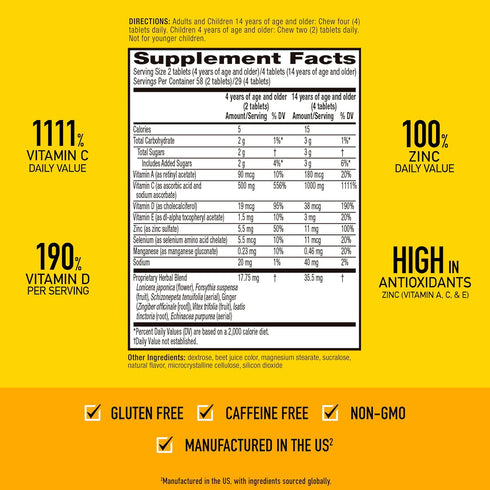 Airborne Vitamin C 1000mg Chewable Tablets, Very Berry, 116 Count, Gluten-Free Immune Support