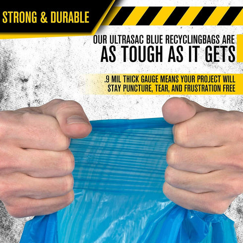 Ultrasac Blue Recycling Bags, 33 Gallon, 0.9 MIL, Pack of 45 for Recycling, Kitchen, Commercial