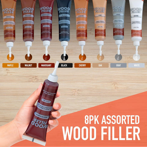 Set 34, Furniture Repair Kit of Wood Scratch Repair Markers, Wax Crayons and Wood Filler with Brushes and Sharpener