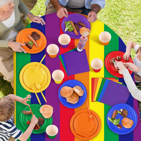 169 Pieces Rainbow Party Supplies Disposable Dinnerware Set for 24 Guests, Plates, Cups, Napkins, Cutlery