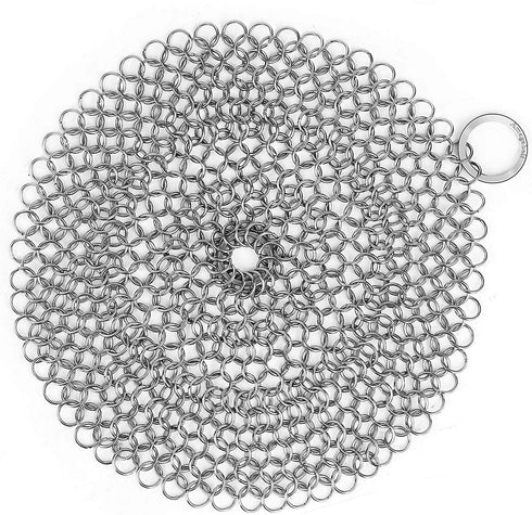 AMAGABELI GARDEN & HOME 7”x7” Cast Iron Cleaner - 316 Stainless Steel Scrubber Chain Mail for Pans & Dutch Ovens