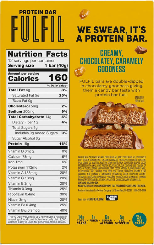 FULFIL Protein Snack Bars, NEW Recipe Chocolate Salted Caramel, 12 Count