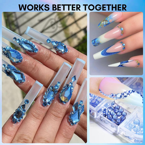 Makartt Blue Nail Rhinestones, Multi-Size Flatback Crystal Glass Nail Charms for DIY Crafts and Nail Art Supplies
