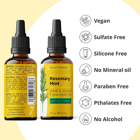 Seven Minerals NEW Rosemary Oil for Hair Growth | Infused with Jamaican Black Castor Oil, Vitamin E, Mint & Natural