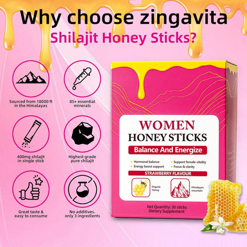 Rulinal 30 (1) Bloomin Honey Sticks Shilajit for Women, Strawberry Honeysticks, Natural Energy & Vitality Booster