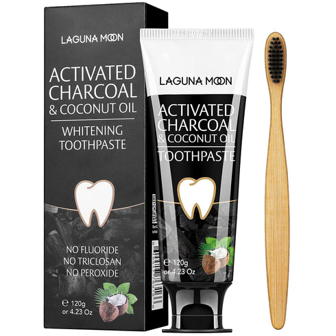 Lagunamoon Whitening Charcoal Toothpaste for Sensitive Teeth, Enamel Repair, Mint Flavor Gel for Cavity Protection