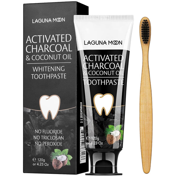 Lagunamoon Whitening Charcoal Toothpaste for Sensitive Teeth, Enamel Repair, Mint Flavor Gel for Cavity Protection