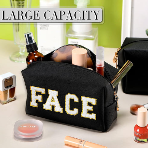 Sanwuta Cosmetic Case, 9Pcs PU Leather Makeup Bag, Waterproof Toiletry Bags for Traveling, Organizer for Women (Black)