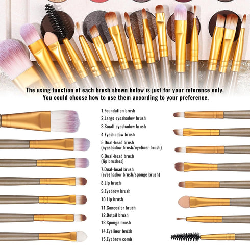UCANBE Eyeshadow Palette with 15 Brushes Makeup Sets - Pigmented Eye Makeup Pallet Holiday Gift Set, All-in-One Kit.