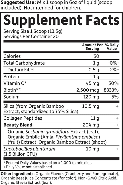 Garden of Life Grass Fed Collagen Beauty - Cranberry Pomegranate, 20 Servings, Collagen Powder for Hair, Skin & Nails