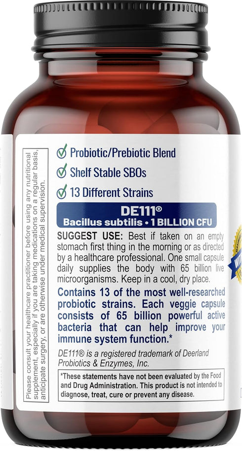 Ultimate Digestive Health Probiotic, 65 Billion CFU, 13 Probiotic Strains, SBOs, Prebiotic, 30 Capsules