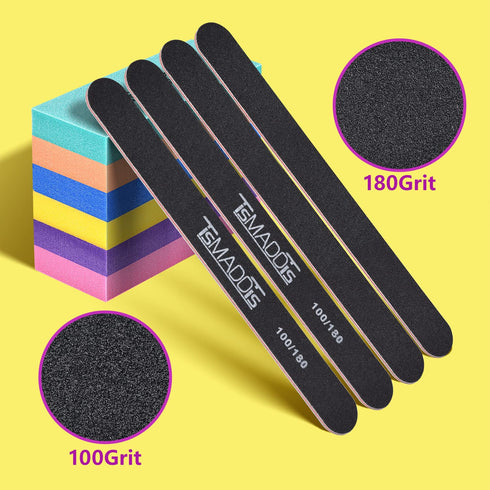TsMADDTs Nail Care Tools Kit - 6PCS Rectangular Buffers & 6PCS Black 100/180 Grit Nail Files for Women