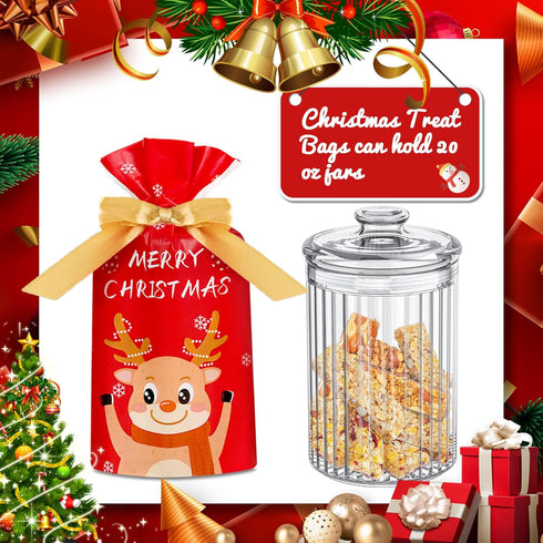 DLY 50 Pcs Christmas Candy Bags - Plastic Drawstring Gift Bags for Treats and Party Favors