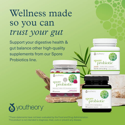 Youtheory Spore Probiotic Powder, Vegan Gut Health Supplement for Men & Women, 6 Billion CFU, 3.45 oz