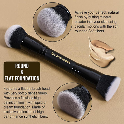 LORYP Black Makeup Brushes - 2Pcs Duo End Foundation and Blush & Highlighter Brush Set