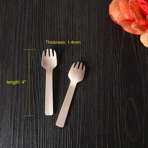 Gmark 4" Mini Wooden Spork, 100 ct, Biodegradable Birchwood Utensil