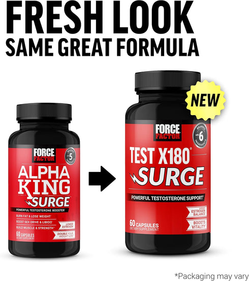 Test X180 Surge Testosterone Booster for Men, 60 Capsules, Muscle Building, Fat Burning, Lower Estrogen