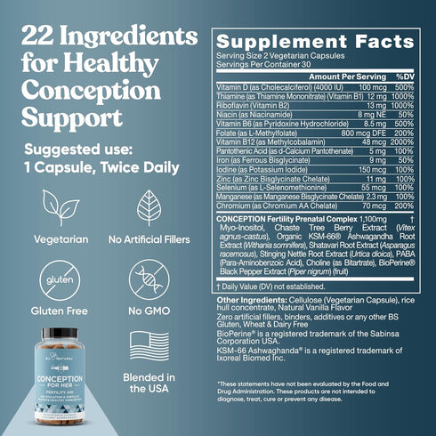 Conception Fertility Supplements for Women - 60 Vegetarian Soft Capsules for Ovulation, Hormonal Balance & Prenatal