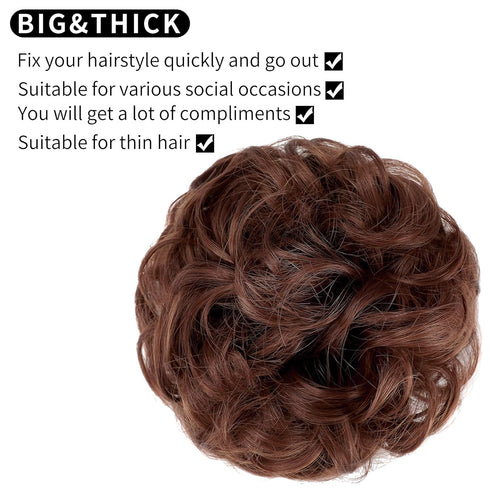 Messy Bun Hair Piece, Thick Updo Scrunchies Hair Extensions for Women, Dark Auburn