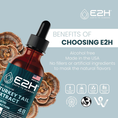 Immune 2 Oz E2H Turkey Tail Mushroom Extract - Faster Absorption Than Turkey Tail Mushroom Capsules or Powder
