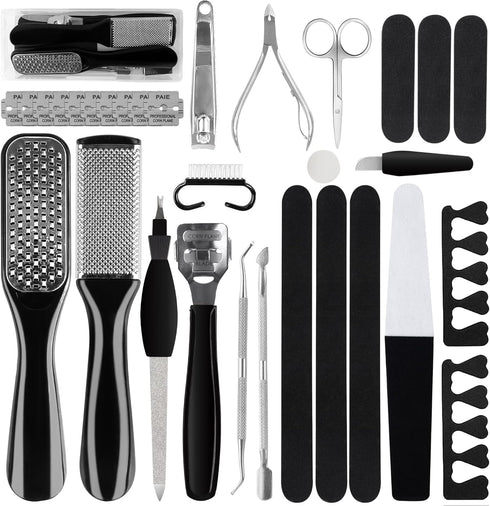 Professional 30PCS Manicure and Pedicure Tool Kit, Exfoliation Foot File Set for Women and Men at Home or Travel