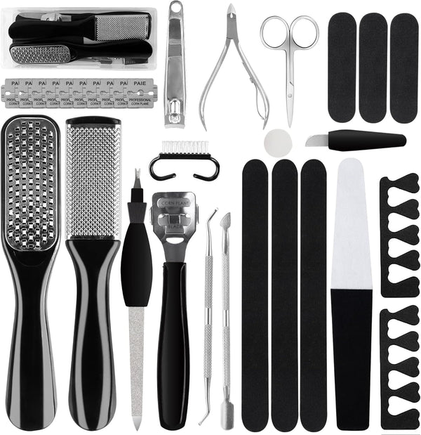 Professional 30PCS Manicure and Pedicure Tool Kit, Exfoliation Foot File Set for Women and Men at Home or Travel